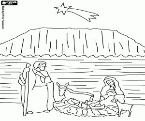 Joseph, Mary, Jesus and the star coloring page