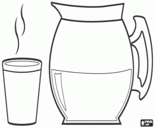 Jug and glass of hot drink coloring page