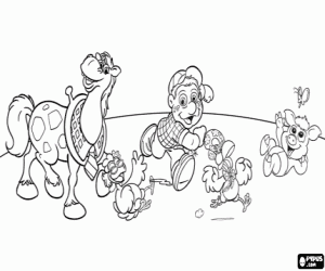 Julio and Cocorico farm animals coloring page
