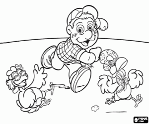 Julio and the hens of Cocoricó coloring page