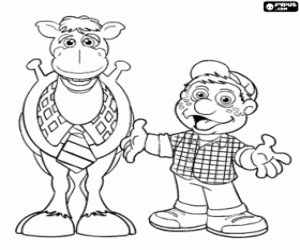 Julio and the horse of Cocorico coloring page
