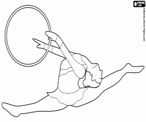 The jump of a gymnast with the hoop coloring page