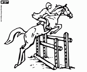 The jump of the horse with rider coloring page