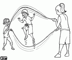 Jump rope, skipping rope or skip rope played by children coloring page