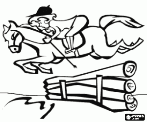 Jumping exercise at equestrianism coloring page