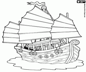 Junk, an Asian boat coloring page