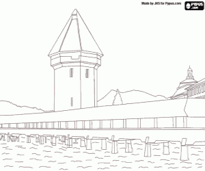 Kapellbrücke, Lucerne, Switzerland coloring page
