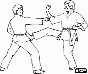 Karate - Two karatekas practicing coloring page