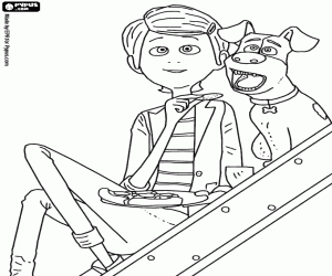 Katie having dinner with her dog Max coloring page