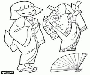 A kimono to dress up the paper doll coloring page