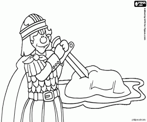 King Arthur and Excalibur coloring page