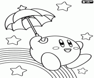 Kirby among star and rainbow coloring page