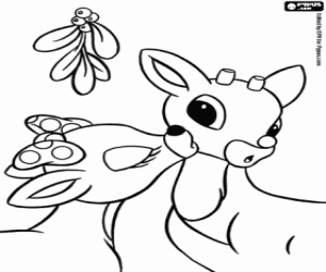 The kiss of Clarice to Rudolph the reindeer coloring page