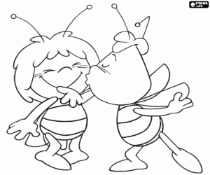 The kiss of Willy to Maya the bee coloring page