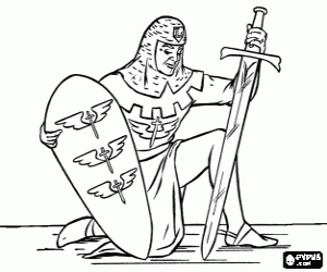 A kneeling warrior coloring page