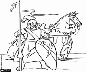 The knight beside the horse coloring page