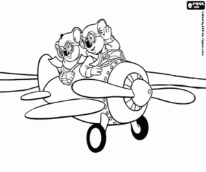 The koala brothers at the aeroplane coloring page