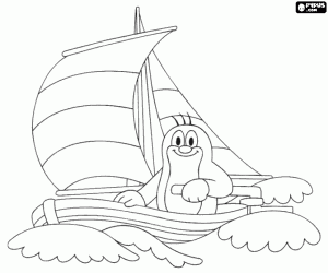 Kretk the little mole on sailboat coloring page