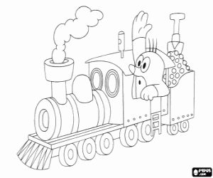 Kretk the mole nd a steam locomotive coloring page