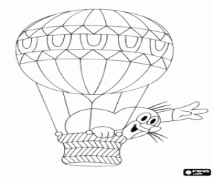 Krtek the mole travelling in balloon coloring page