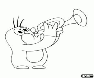 Krtek the mole with a trumpet coloring page