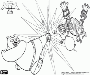 Kung Fu Panda Po against the wolf coloring page