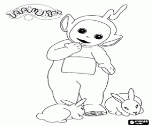 Laa-Laa playing with some bunnies coloring page