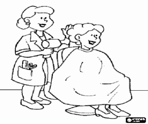 A lady at the hairdresser coloring page