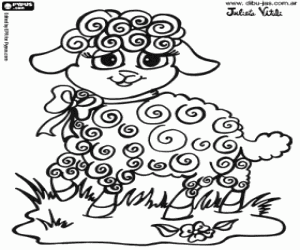 A lamb with a ribbon bow coloring page