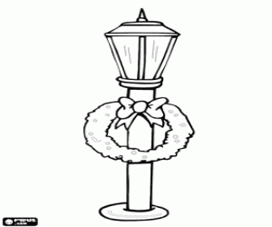 A lamppost with Christmas wreath coloring page