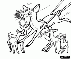 Landing of the reindeer Rudolph coloring page