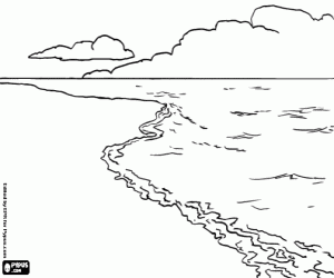 Landscape with beach, sea and clouds coloring page