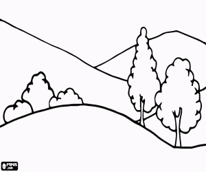 Landscape with hills and vegetation coloring page