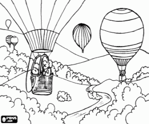 Landscape with hot air balloons coloring page