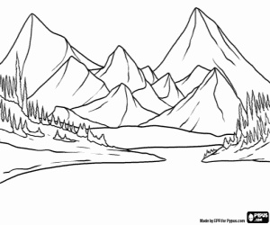 Landscape of the lake and mountains coloring page