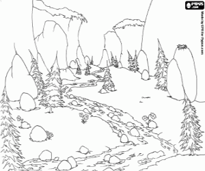 Landscape with a mountain river coloring page
