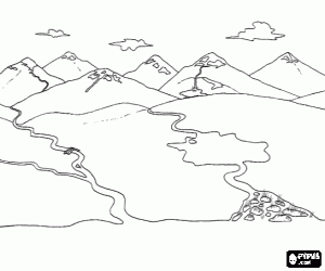 A landscape with two rivers coloring page