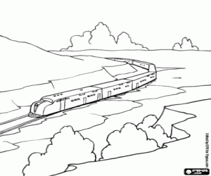 Landscape with a train on a curve coloring page