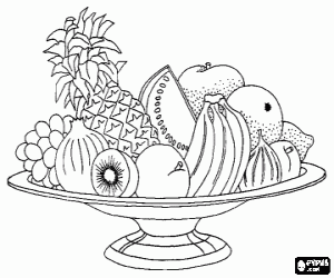 Large dish filled with mixed fruits coloring page