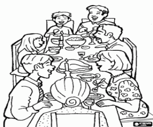 A large family at the table coloring page