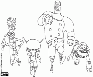 League of Super Evil, protagonists coloring page