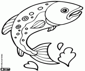 The leap of the salmon coloring page
