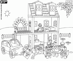 A Lego family at home coloring page