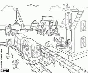 Lego train station coloring page