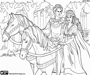 Leonora riding a horse coloring page