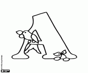 Letter A and a little bird coloring page