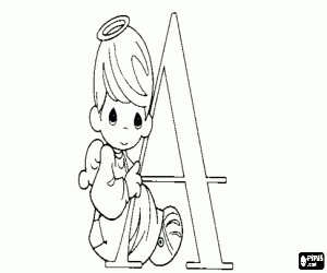 Letter A with a little angel coloring page