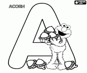 Letter A with Elmo and some acorns coloring page