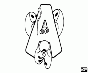 Letter A with the mischievous little mouse coloring page