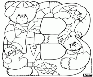 Letter B with bears and rabbits coloring page